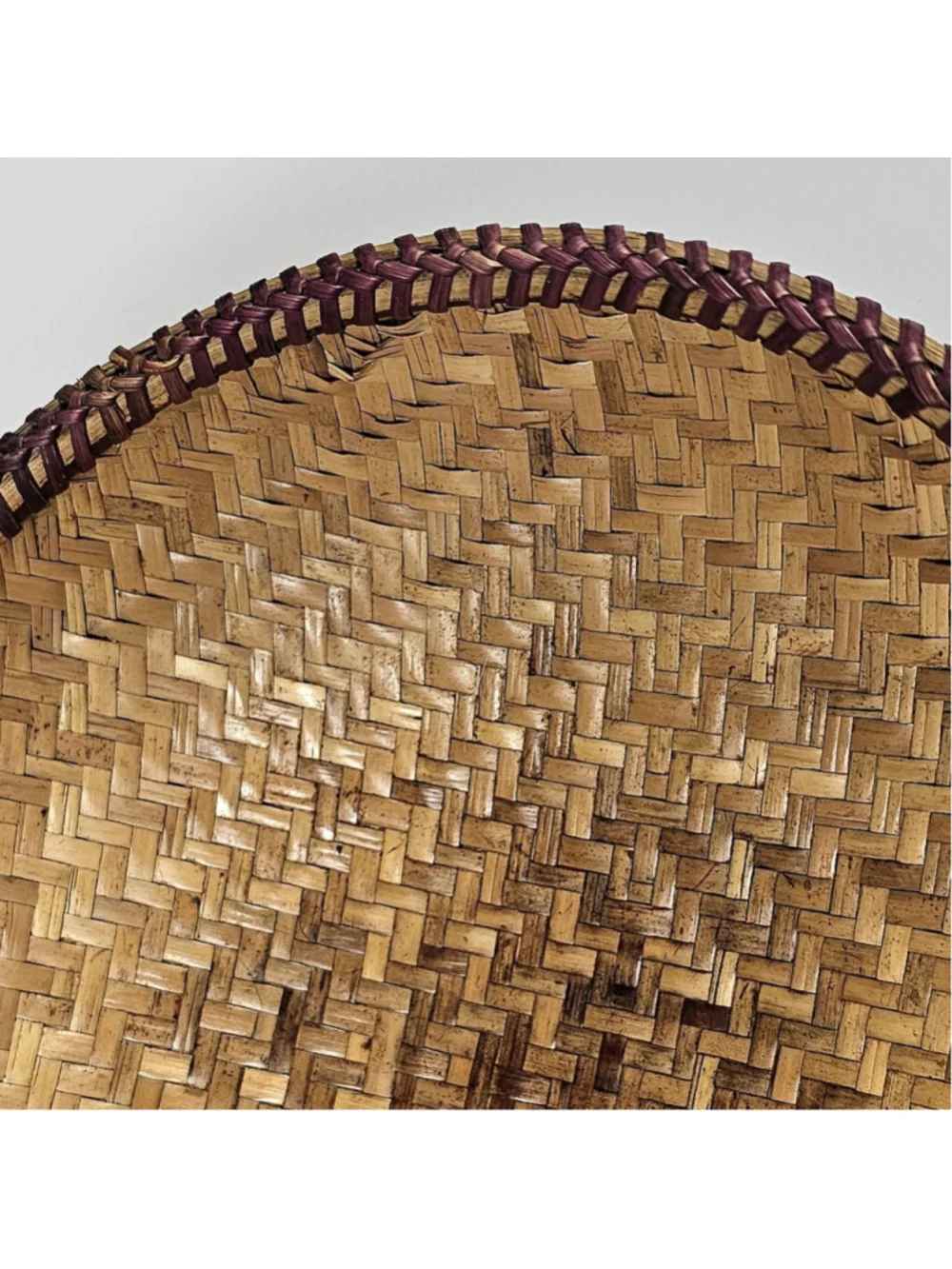 Vintage Hand-Coiled Southwestern Decorative Basket Bowl with Leather Medallion
